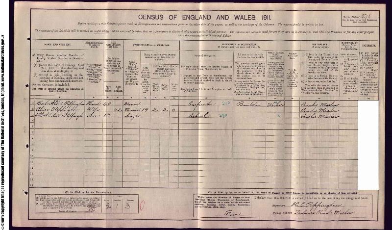 Rippington (Albert Edwin) 1911 Census